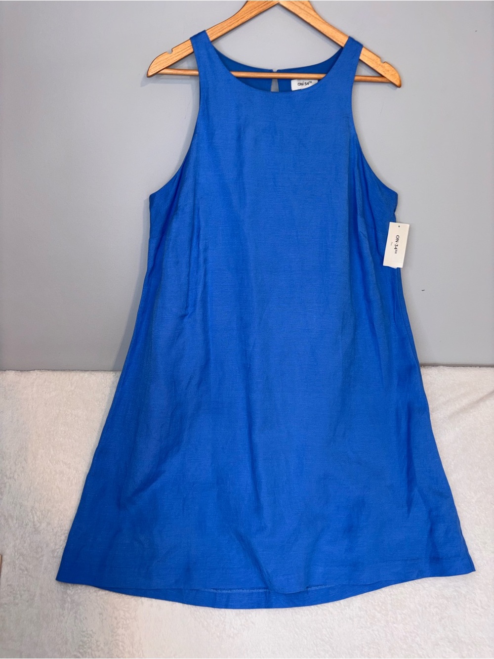 NWT! On 34th Blue Sleeveless A-Line linen Dress key hole coastal granny Size 1X